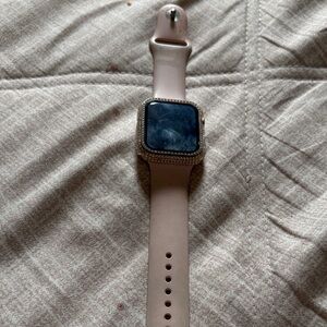 Apple Smartwatch with Pink Band and Silver Accents